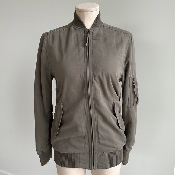 Obey Bomber Jacket Womens Size XS Green with Teddy Bear Lining - Picture 3 of 9